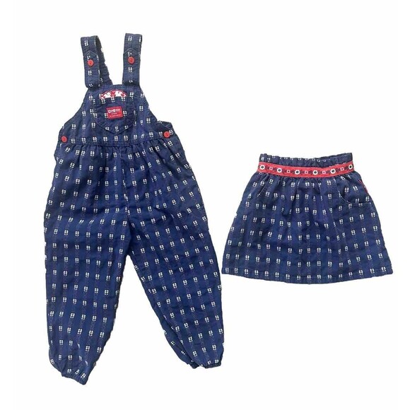 Vintage OshKosh B'gosh Sz 4 Floral Overalls & Matching Skirt 80s Kids Bibs Pants